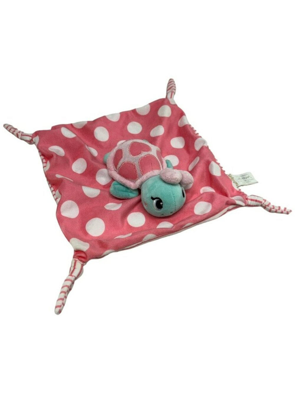 Earth Nymph Turtle Plush Lovey Security Blanket Coral Pink Polka Dot Knotted